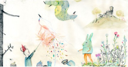 piñata .  50x30cms. pencil, color pencil, tea, watercolor.