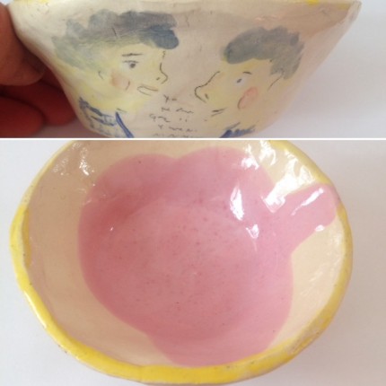 small bowl/tea cup . people having a conversation